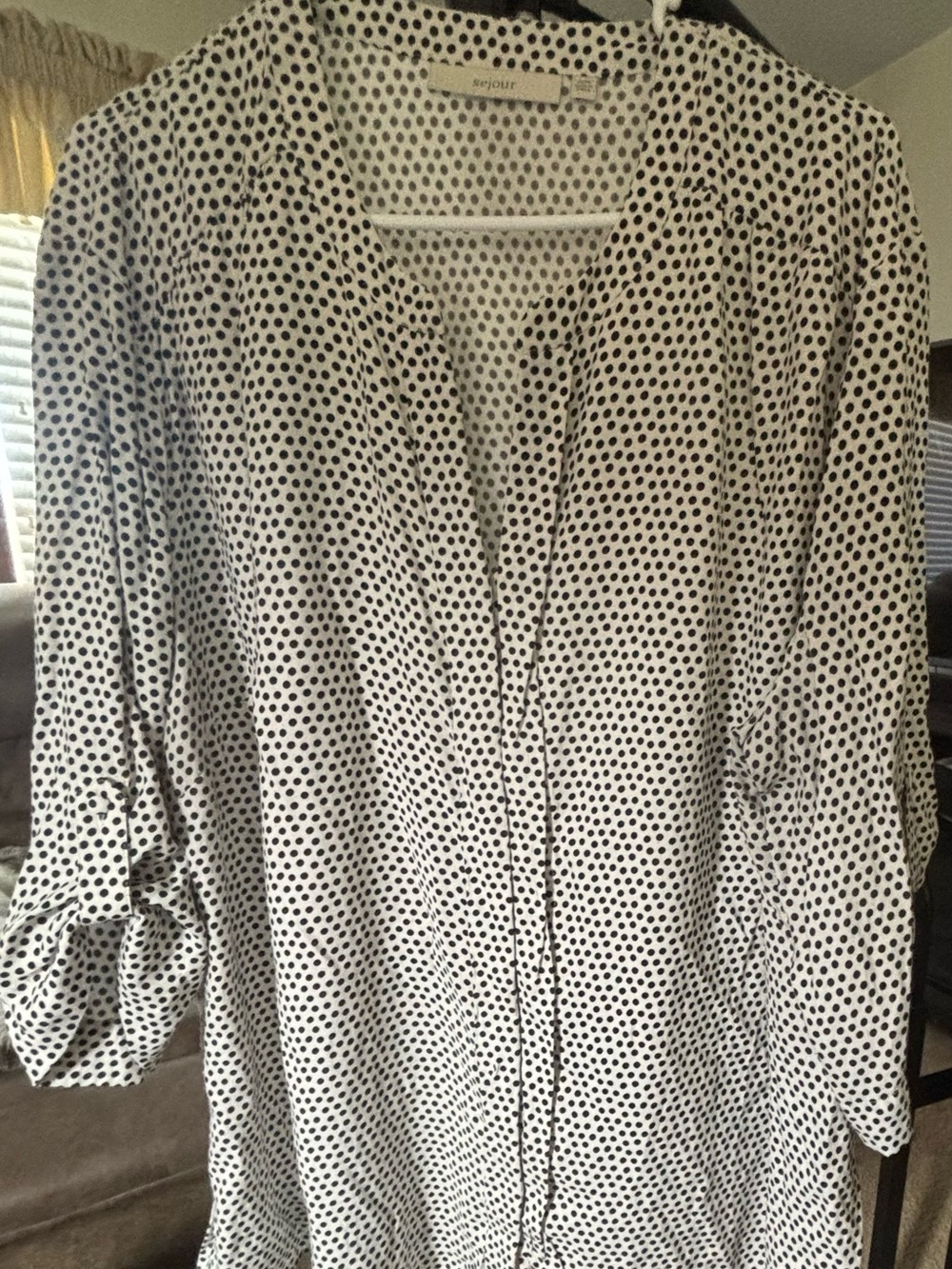 Sejour Black Polka Dot on White Button-Down Blouse
